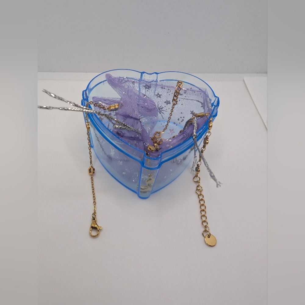 2 Gold Plated Bracelet. Stainless Steel, In Blue Heart Shaped Plastic Box.
